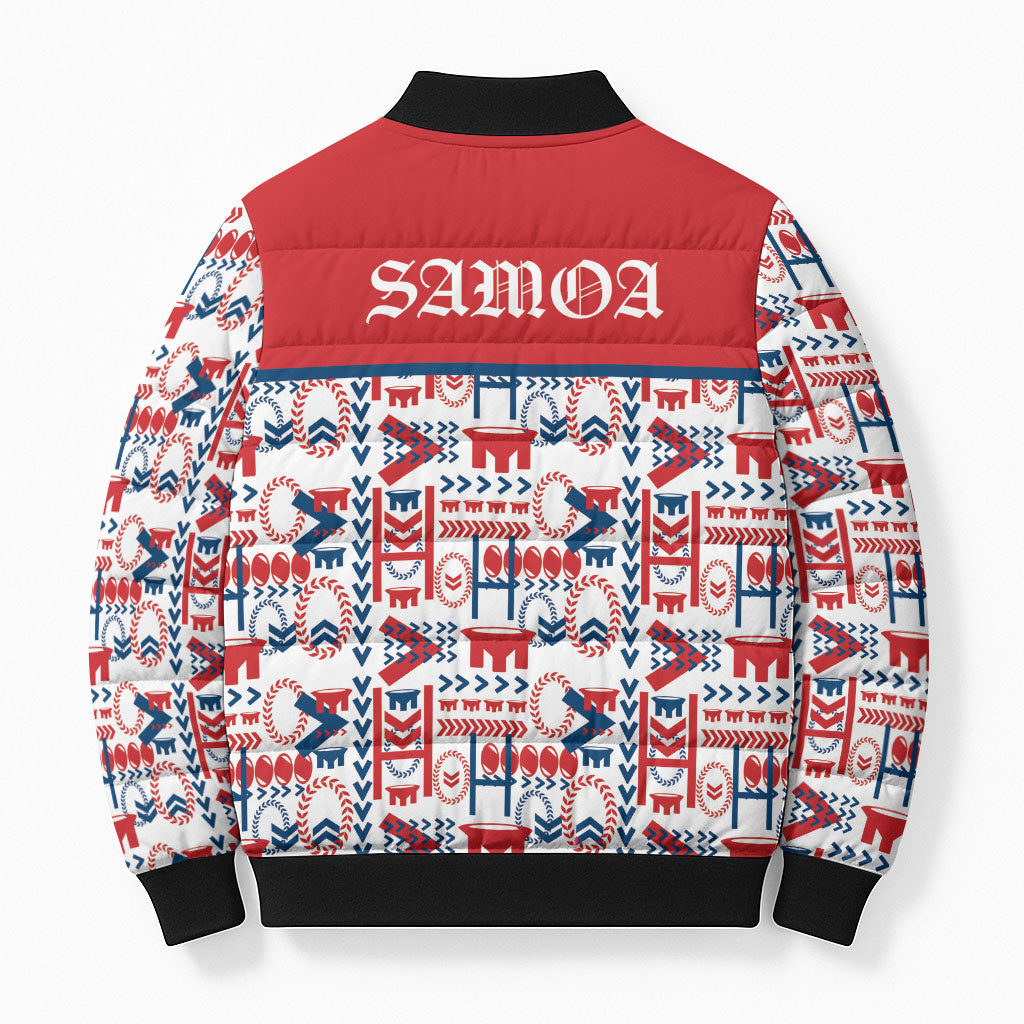 Samoan Warrior Island Heritage Bomber Puffer Jacket Ocean Island Geometry Red Style LT9 - Polynesian Pride