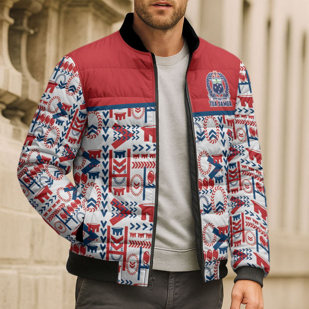 Samoan Warrior Island Heritage Bomber Puffer Jacket Ocean Island Geometry Red Style LT9 - Polynesian Pride
