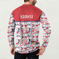 Samoan Warrior Island Heritage Button Sweatshirt Ocean Island Geometry Red Style LT9 - Polynesian Pride