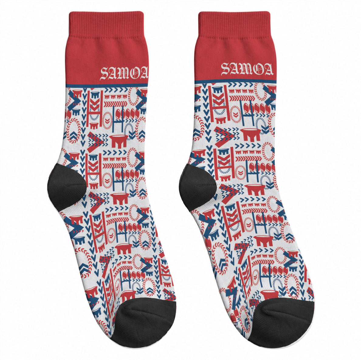 Samoan Warrior Island Heritage Crew Socks Ocean Island Geometry Red Style LT9 - Polynesian Pride