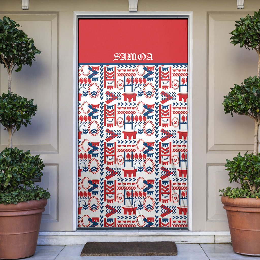 Samoan Warrior Island Heritage Door Cover Ocean Island Geometry Red Style LT9 Red - Polynesian Pride
