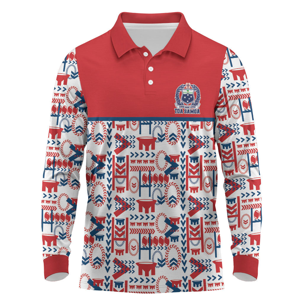 Samoan Warrior Island Heritage Long Sleeve Polo Shirt Ocean Island Geometry Red Style LT9 Red - Polynesian Pride