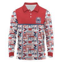 Samoan Warrior Island Heritage Long Sleeve Polo Shirt Ocean Island Geometry Red Style LT9 Red - Polynesian Pride