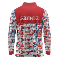 Samoan Warrior Island Heritage Long Sleeve Polo Shirt Ocean Island Geometry Red Style LT9 - Polynesian Pride