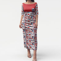Samoan Warrior Island Heritage Puletasi Ocean Island Geometry Red Style LT9 Long Dress Red - Polynesian Pride