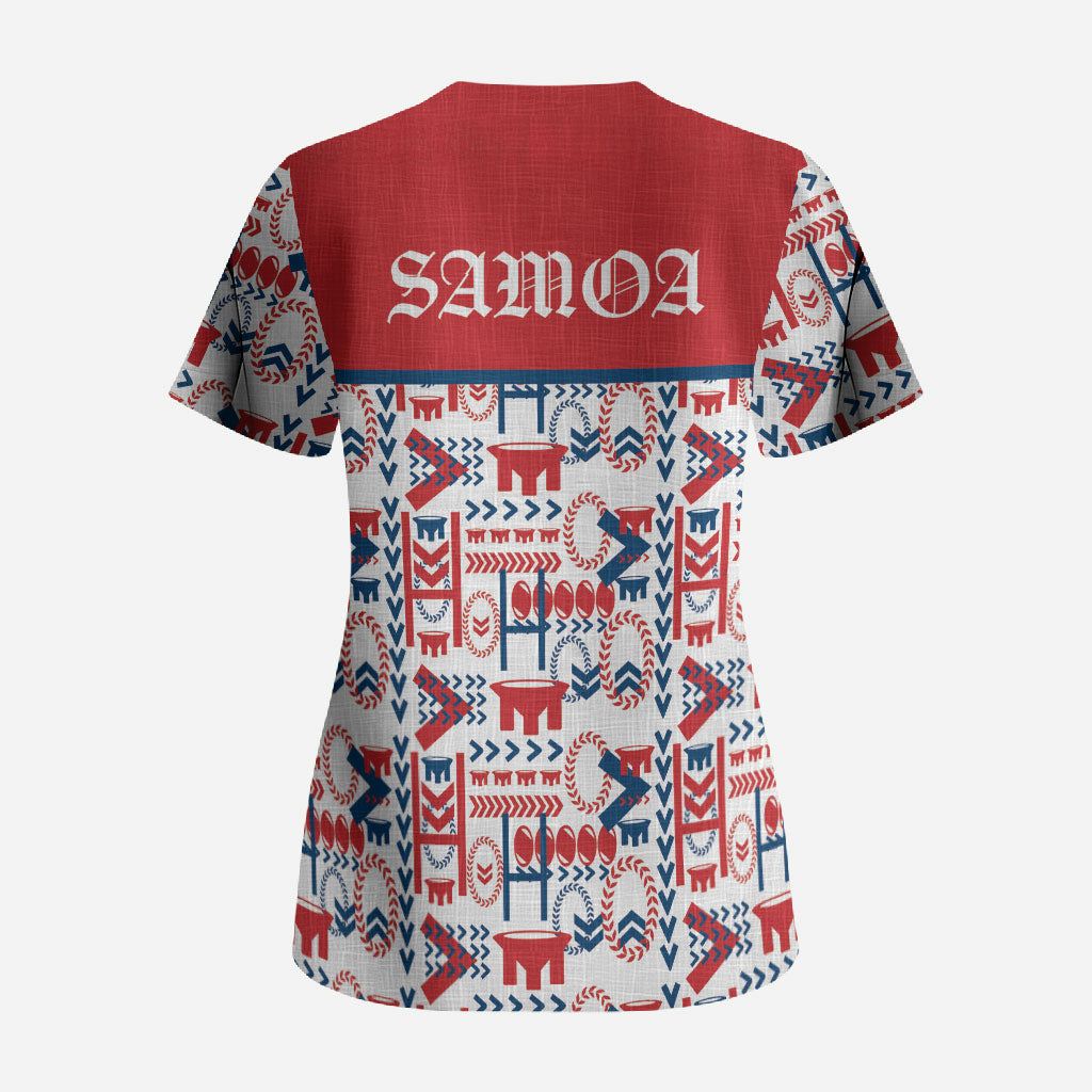 Samoan Warrior Island Heritage Scrub Top Ocean Island Geometry Red Style LT9 - Polynesian Pride