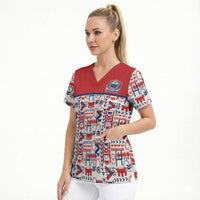 Samoan Warrior Island Heritage Scrub Top Ocean Island Geometry Red Style LT9 - Polynesian Pride