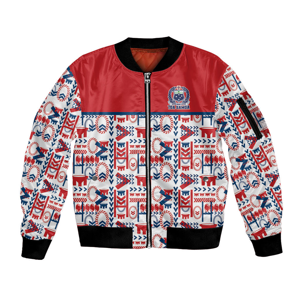 Samoan Warrior Island Heritage Sleeve Zip Bomber Jacket Ocean Island Geometry Red Style LT9 Unisex Red - Polynesian Pride