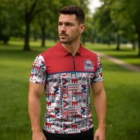Samoan Warrior Island Heritage Zipper Polo Shirt Ocean Island Geometry Red Style LT9 - Polynesian Pride