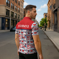 Samoan Warrior Island Heritage Zipper Polo Shirt Ocean Island Geometry Red Style LT9 - Polynesian Pride
