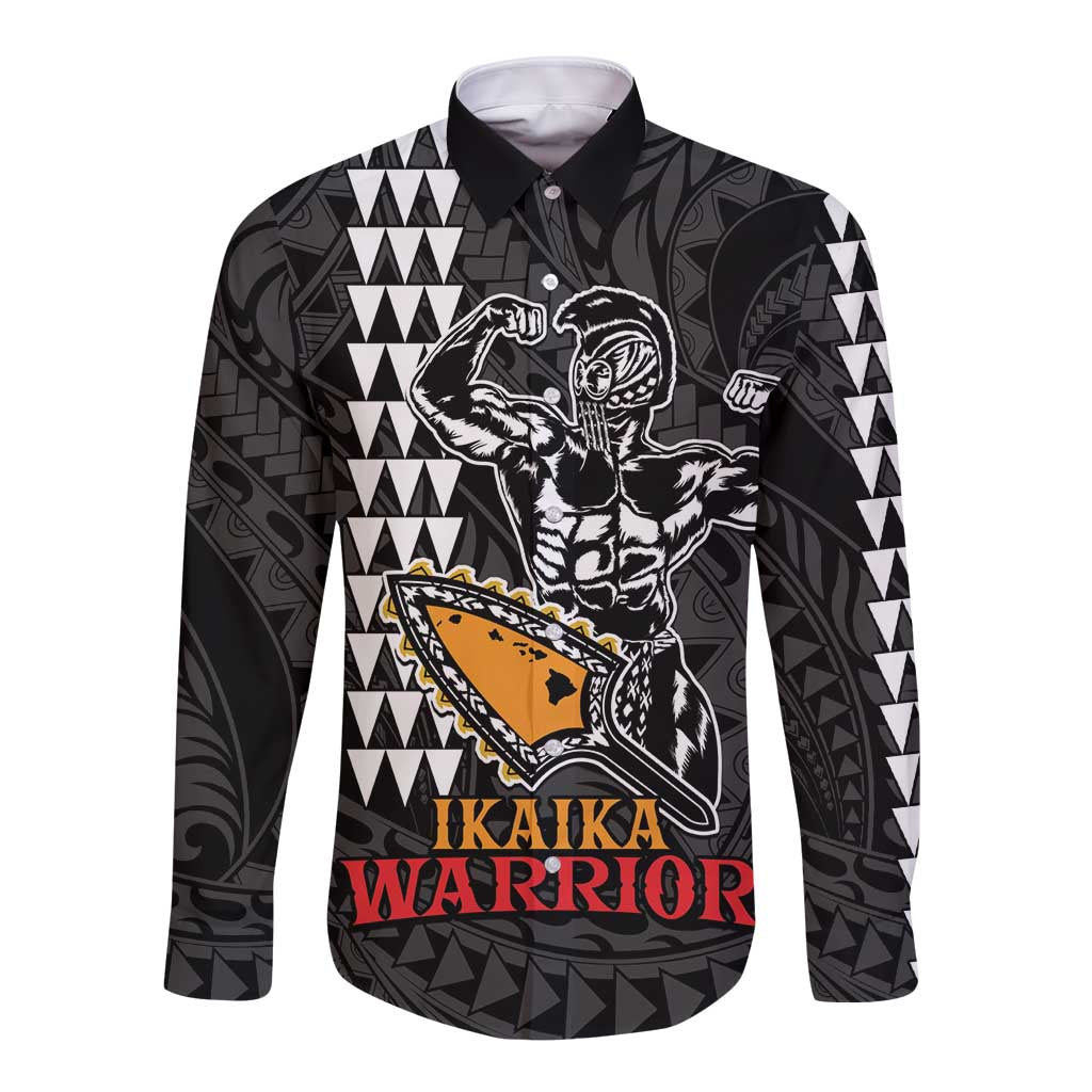 Aloha Spirit Ikaika Warrior Helmet Long Sleeve Button Shirt LT9 Unisex Black - Polynesian Pride