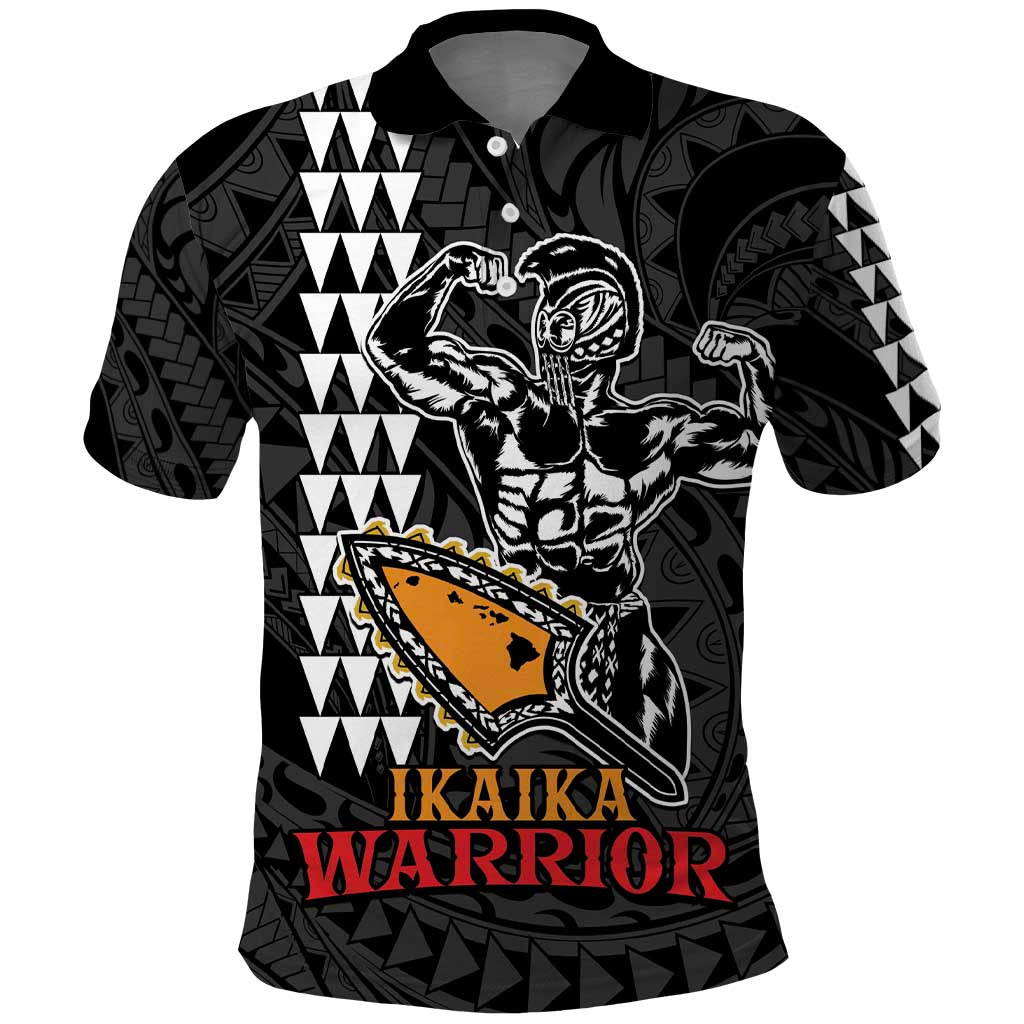Aloha Spirit Ikaika Warrior Helmet Polo Shirt LT9 Black - Polynesian Pride