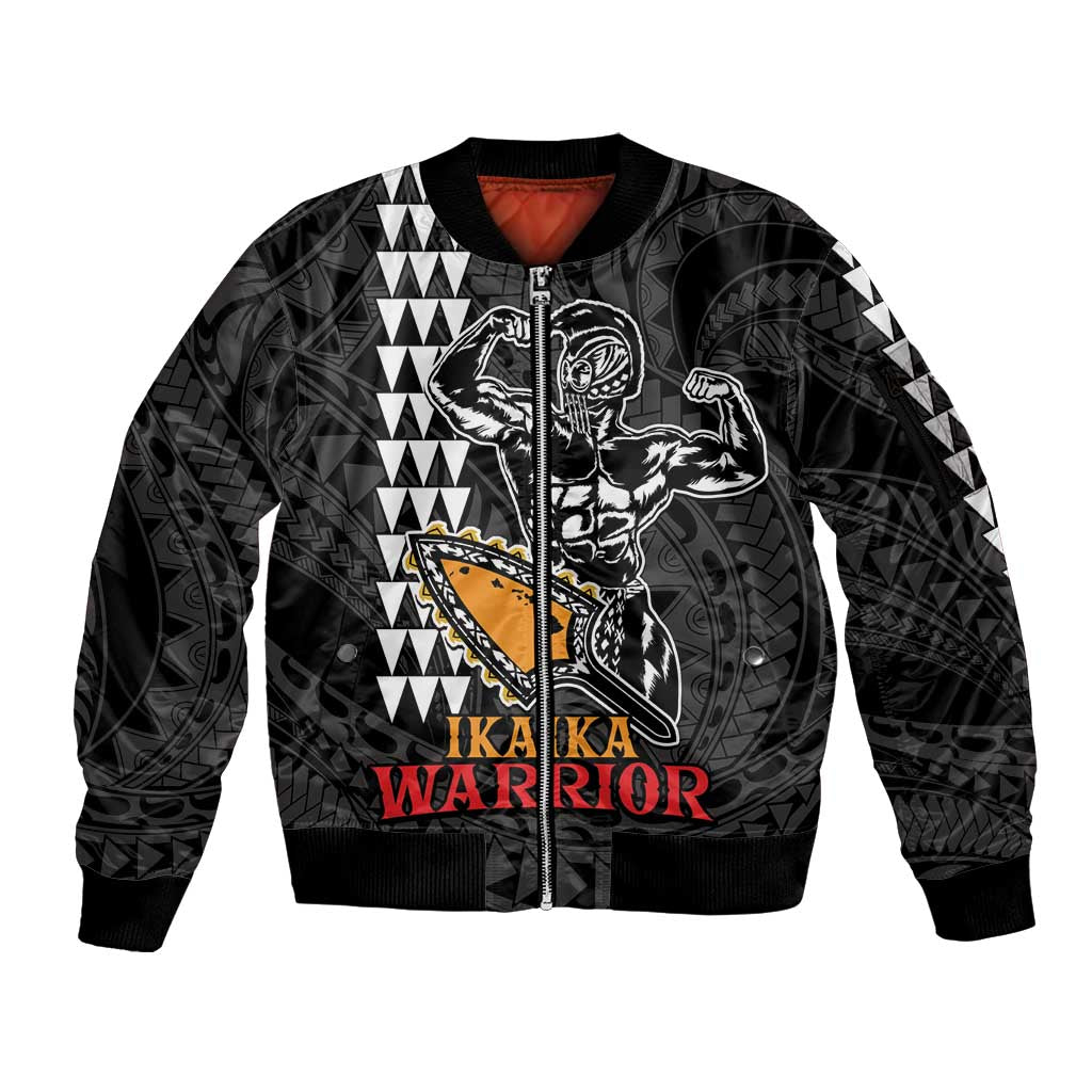 Aloha Spirit Ikaika Warrior Helmet Sleeve Zip Bomber Jacket LT9 Unisex Black - Polynesian Pride