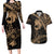 Ikaika Hawaiian Mythic Koa Tribal Warrior Couples Matching Long Sleeve Bodycon Dress and Hawaiian Shirt