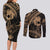 Ikaika Hawaiian Mythic Koa Tribal Warrior Couples Matching Long Sleeve Bodycon Dress and Long Sleeve Button Shirt