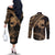 Ikaika Hawaiian Mythic Koa Tribal Warrior Couples Matching Off The Shoulder Long Sleeve Dress and Long Sleeve Button Shirt