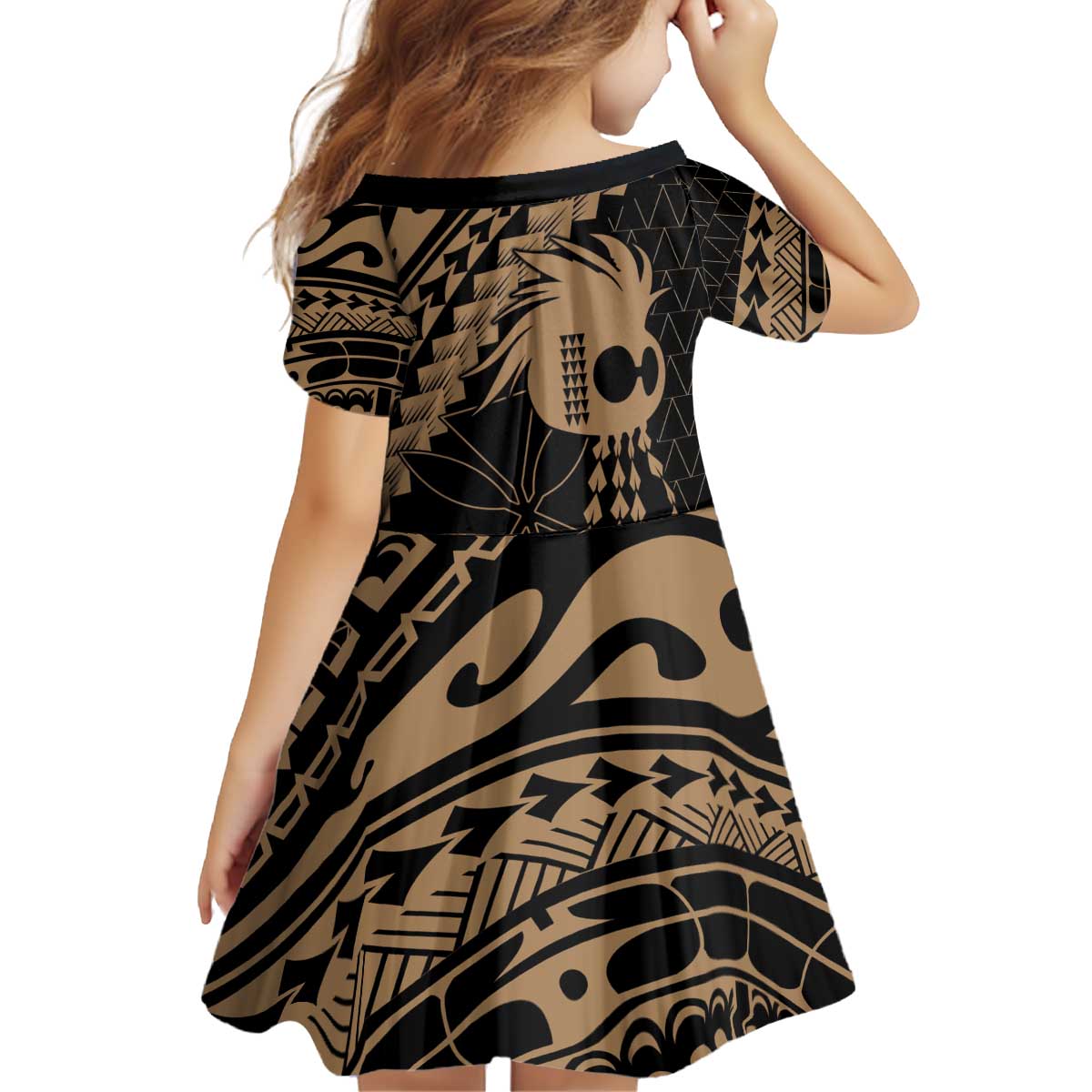 Ikaika Hawaiian Mythic Koa Tribal Warrior Kid Short Sleeve Dress LT9 - Polynesian Pride