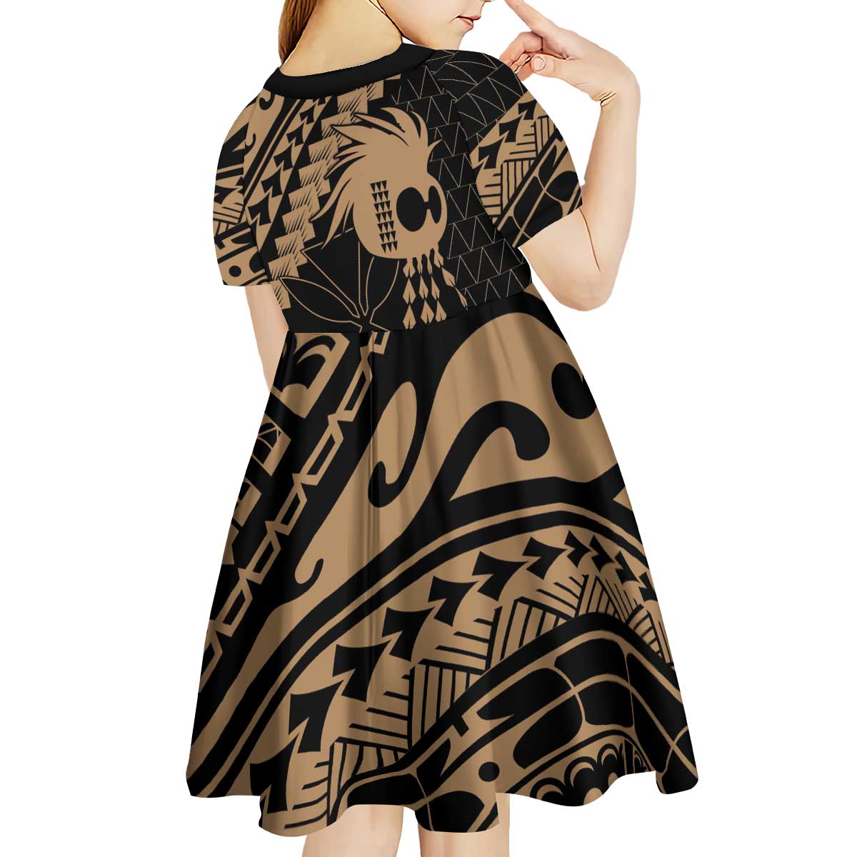 Ikaika Hawaiian Mythic Koa Tribal Warrior Kid Short Sleeve Dress LT9 - Polynesian Pride