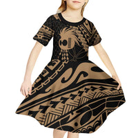 Ikaika Hawaiian Mythic Koa Tribal Warrior Kid Short Sleeve Dress LT9 - Polynesian Pride