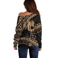 Ikaika Hawaiian Mythic Koa Tribal Warrior Off Shoulder Sweater LT9 - Polynesian Pride