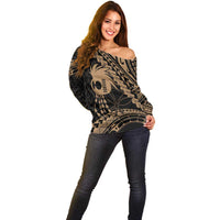 Ikaika Hawaiian Mythic Koa Tribal Warrior Off Shoulder Sweater LT9 - Polynesian Pride