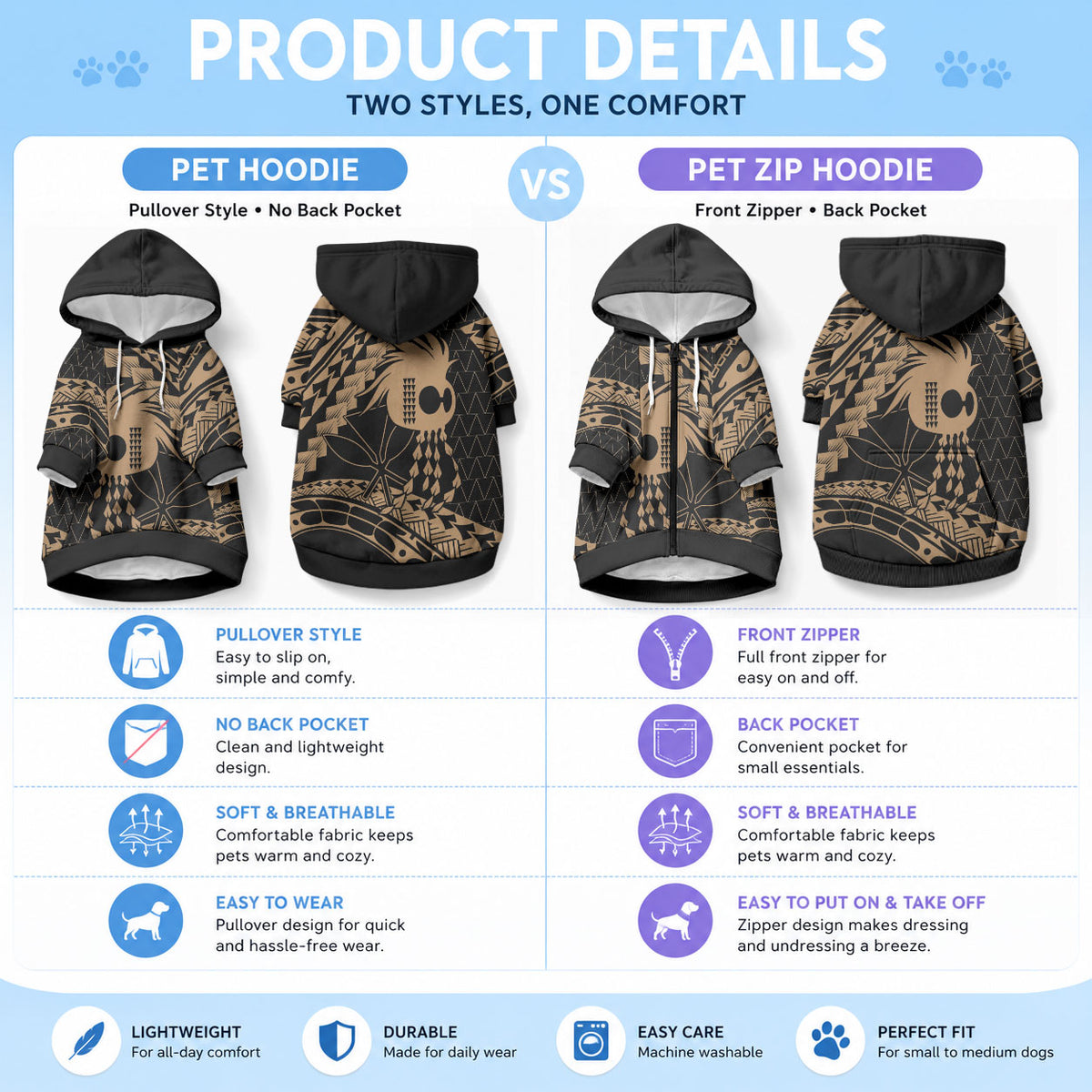 Ikaika Hawaiian Mythic Koa Tribal Warrior Pet Hoodie LT9 - Polynesian Pride
