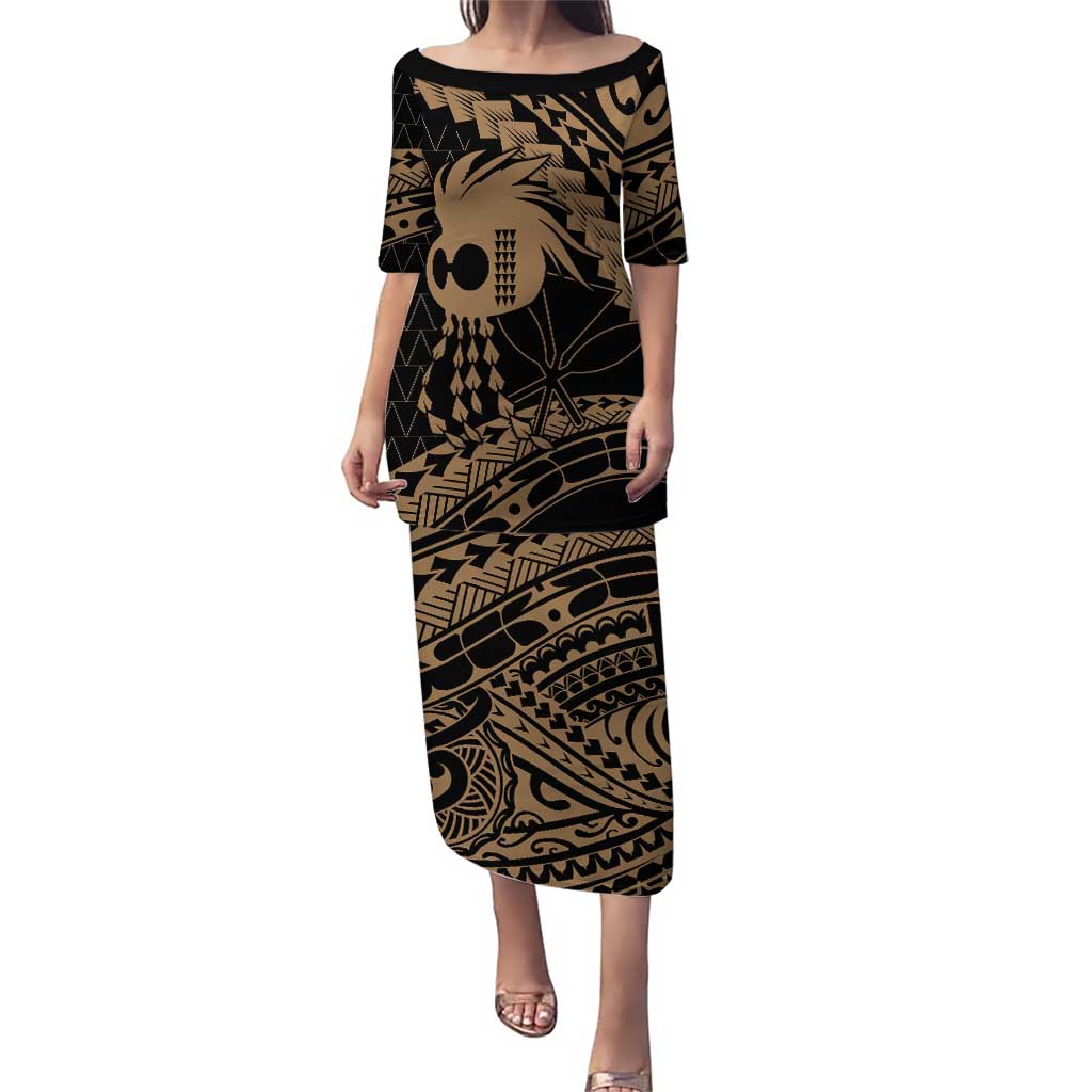 Ikaika Hawaiian Mythic Koa Tribal Warrior Puletasi LT9 Long Dress Gold - Polynesian Pride