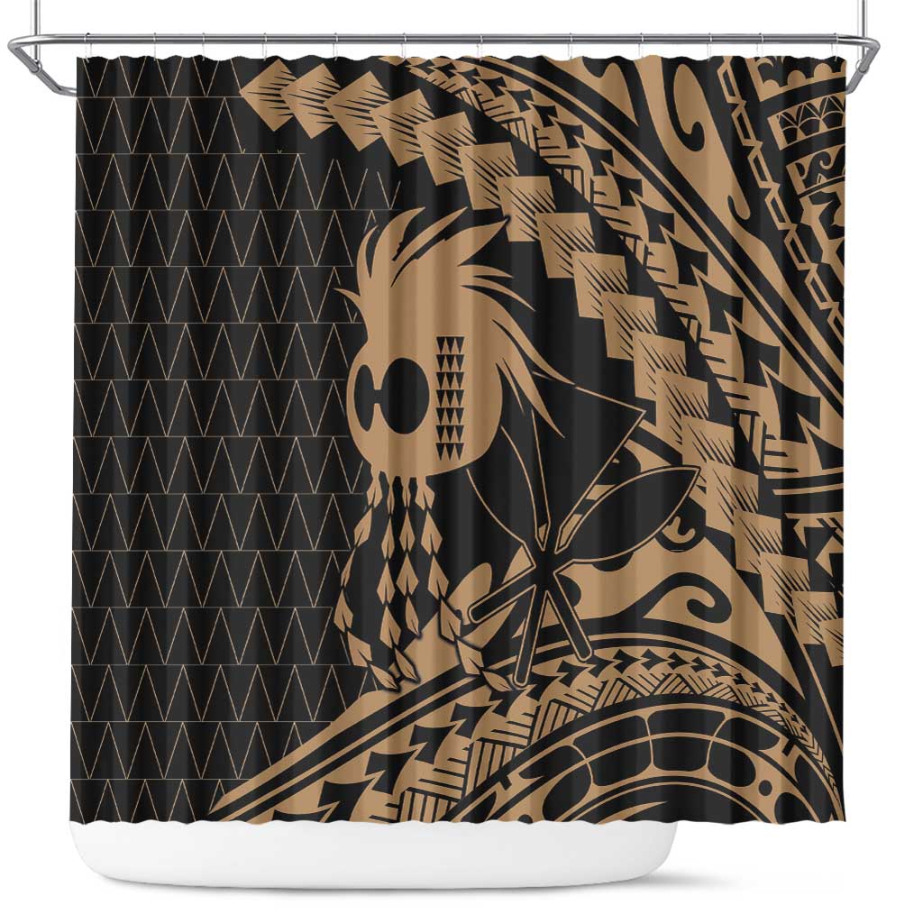 Ikaika Hawaiian Mythic Koa Tribal Warrior Shower Curtain LT9 Gold - Polynesian Pride