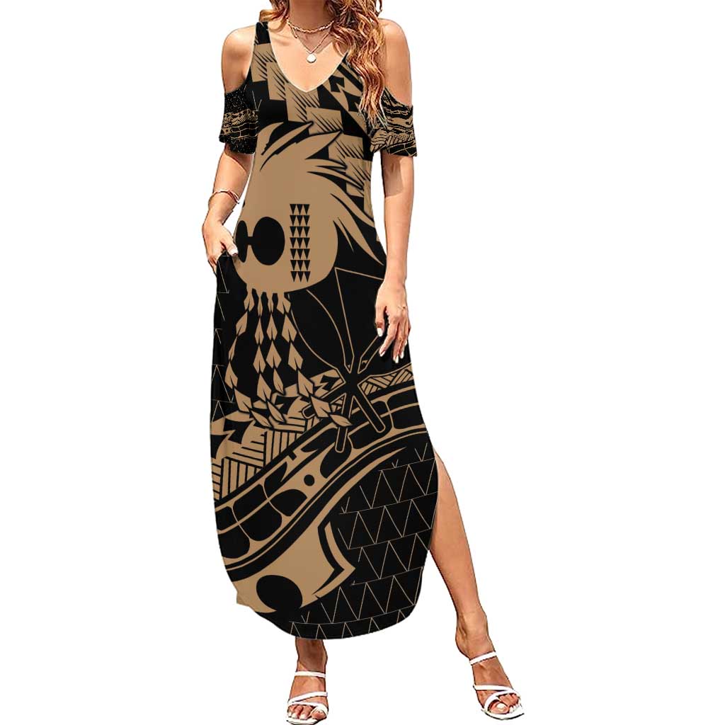 Ikaika Hawaiian Mythic Koa Tribal Warrior Summer Maxi Dress LT9 Women Gold - Polynesian Pride