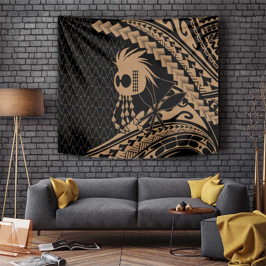 Ikaika Hawaiian Mythic Koa Tribal Warrior Tapestry LT9 Gold - Polynesian Pride
