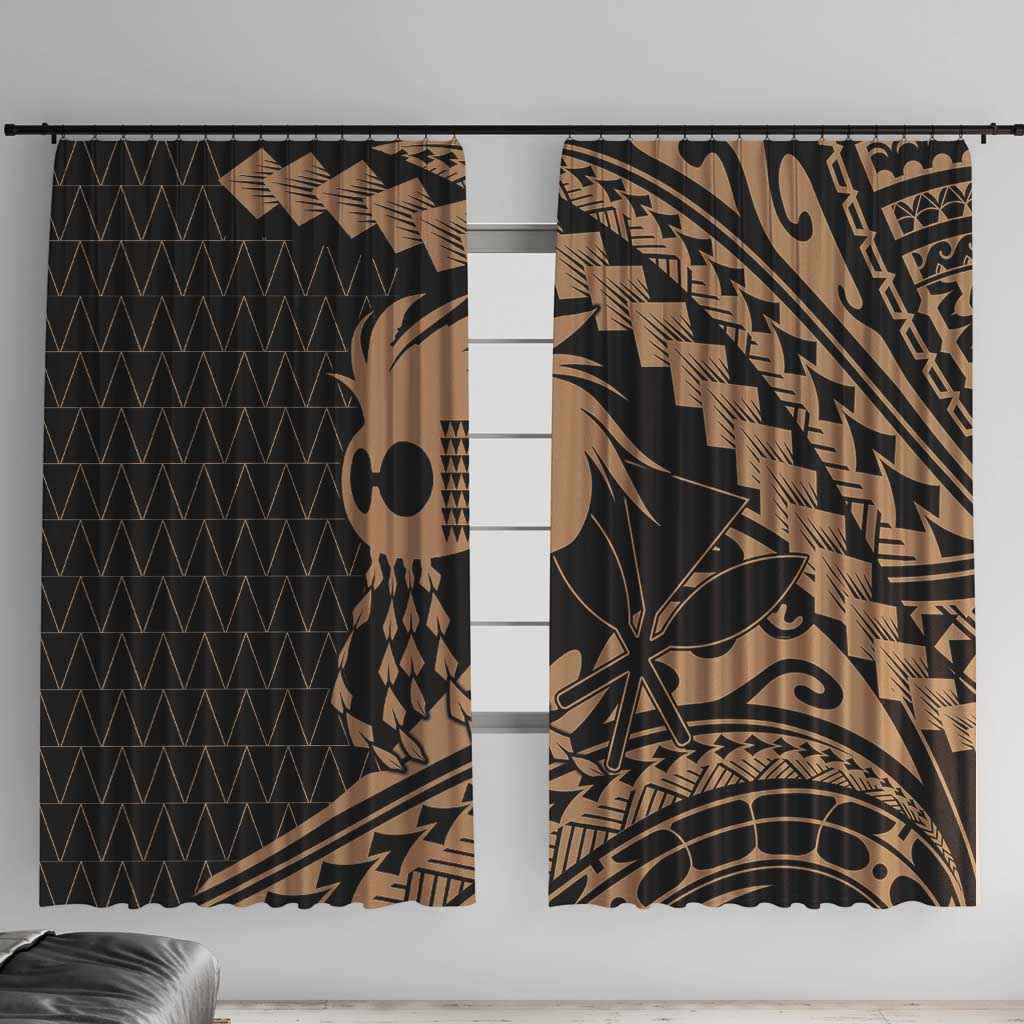 Ikaika Hawaiian Mythic Koa Tribal Warrior Window Curtain LT9 With Hooks Gold - Polynesian Pride