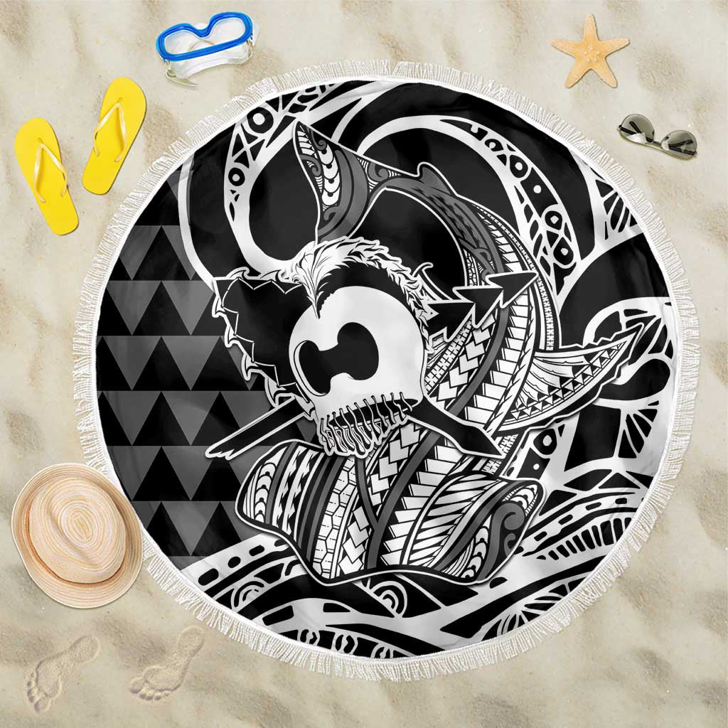 Koa Ikaika Warrior Helmet with Shark Beach Blanket Black Kakau Style LT9 One Size 150cm Black - Polynesian Pride