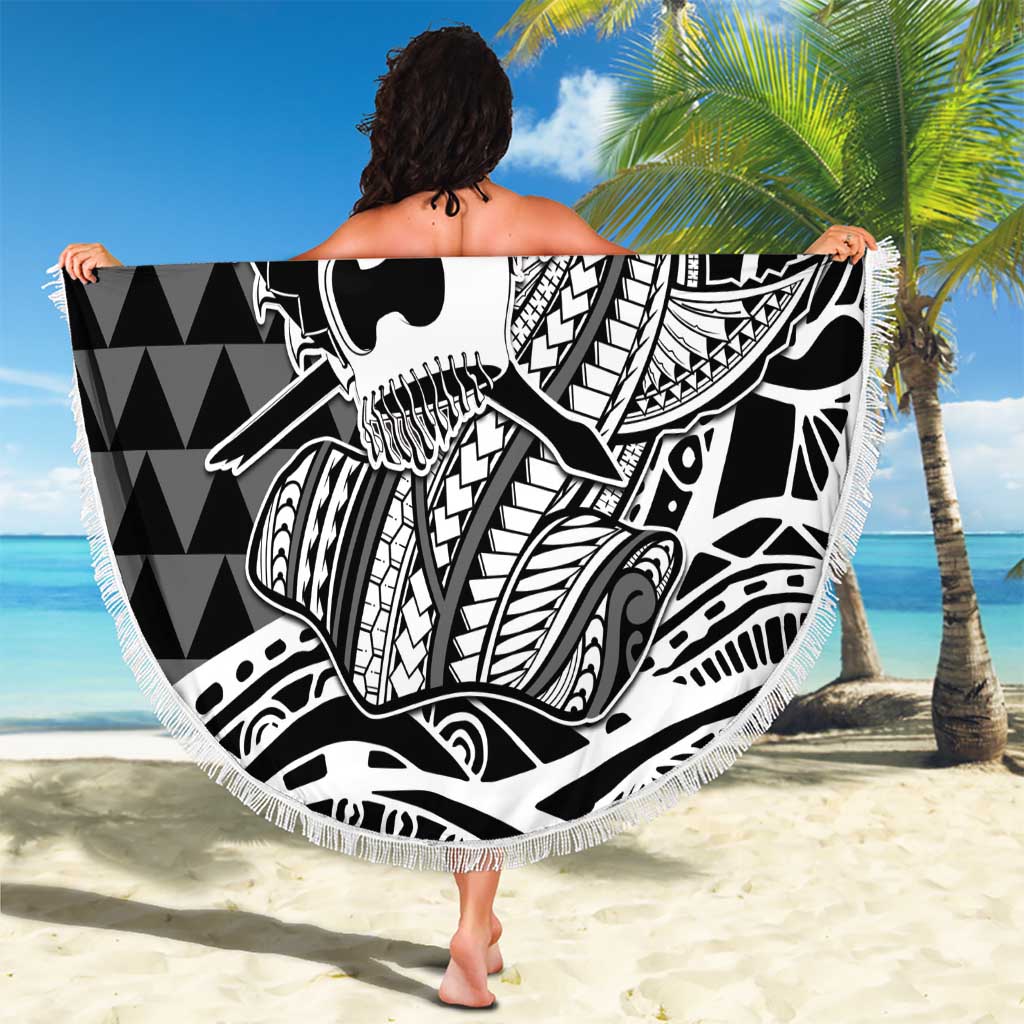Koa Ikaika Warrior Helmet with Shark Beach Blanket Black Kakau Style LT9 - Polynesian Pride