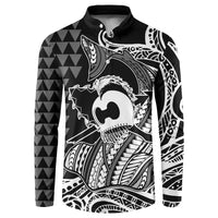Koa Ikaika Warrior Helmet with Shark Button Sweatshirt Black Kakau Style LT9 Black - Polynesian Pride