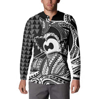 Koa Ikaika Warrior Helmet with Shark Button Sweatshirt Black Kakau Style LT9 - Polynesian Pride
