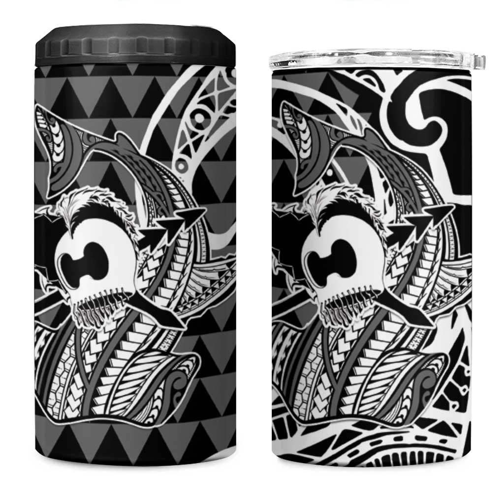 Koa Ikaika Warrior Helmet with Shark 4 in 1 Can Cooler Tumbler Black Kakau Style LT9 One Size: 16 oz Black - Polynesian Pride