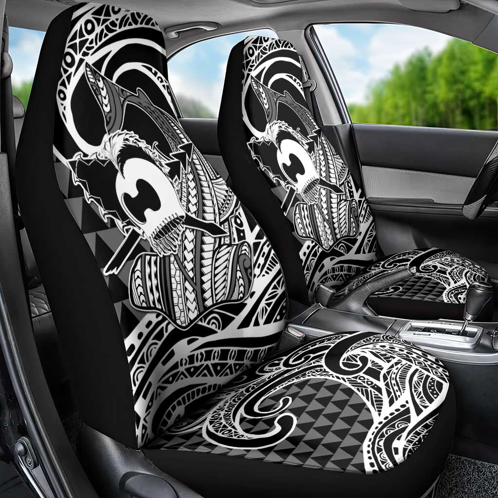 Koa Ikaika Warrior Helmet with Shark Car Seat Cover Black Kakau Style LT9 - Polynesian Pride