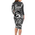 Koa Ikaika Warrior Helmet with Shark Family Matching Long Sleeve Bodycon Dress and Hawaiian Shirt Black Kakau Style