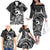 Koa Ikaika Warrior Helmet with Shark Family Matching Off The Shoulder Long Sleeve Dress and Hawaiian Shirt Black Kakau Style