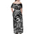 Koa Ikaika Warrior Helmet with Shark Family Matching Off Shoulder Maxi Dress and Hawaiian Shirt Black Kakau Style