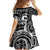 Koa Ikaika Warrior Helmet with Shark Family Matching Short Sleeve Bodycon Dress and Hawaiian Shirt Black Kakau Style