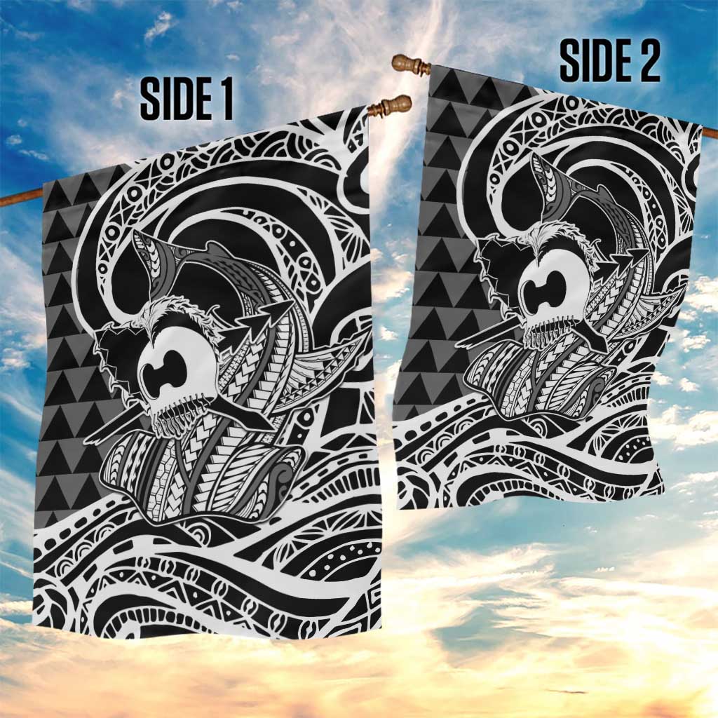 Koa Ikaika Warrior Helmet with Shark Garden Flag Black Kakau Style LT9 - Polynesian Pride