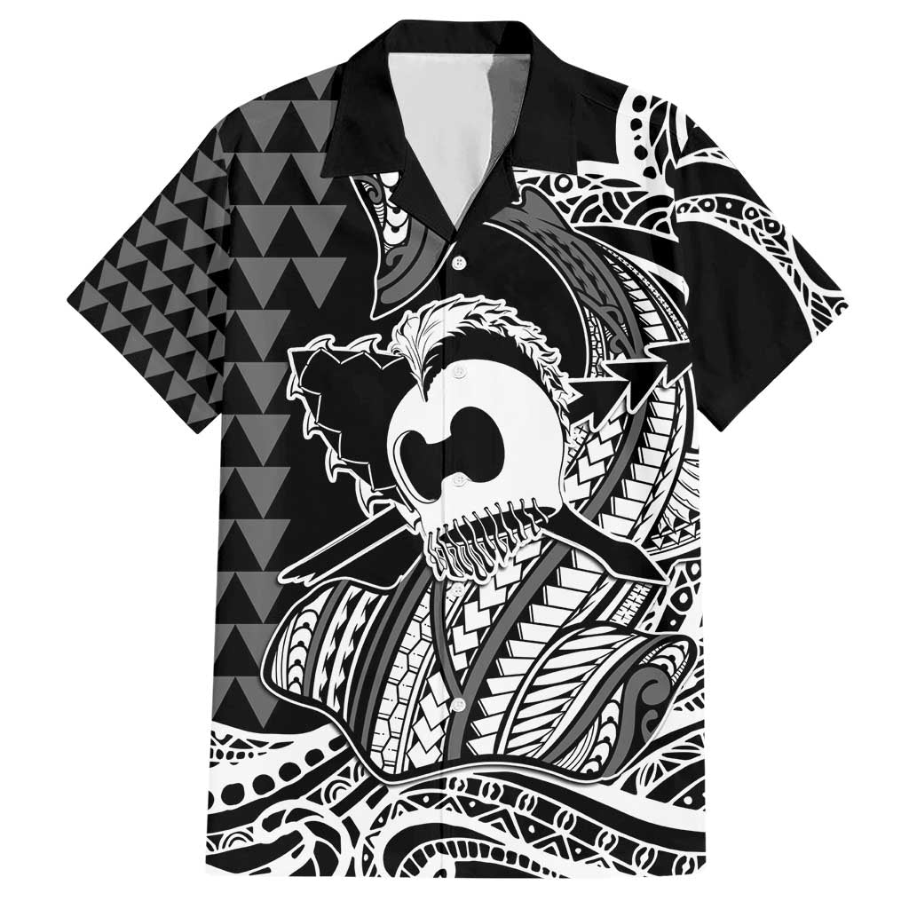 Koa Ikaika Warrior Helmet with Shark Hawaiian Shirt Black Kakau Style LT9 Black - Polynesian Pride
