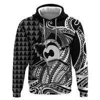 Koa Ikaika Warrior Helmet with Shark Hoodie Black Kakau Style LT9 Pullover Hoodie Black - Polynesian Pride