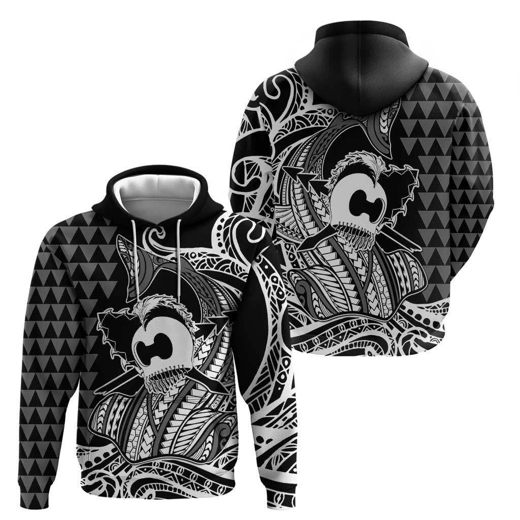 Koa Ikaika Warrior Helmet with Shark Hoodie Black Kakau Style LT9 - Polynesian Pride
