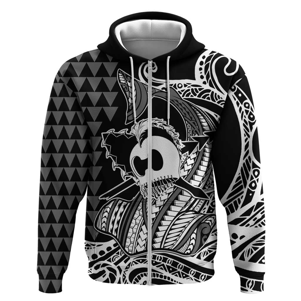 Koa Ikaika Warrior Helmet with Shark Hoodie Black Kakau Style LT9 Zip Hoodie Black - Polynesian Pride