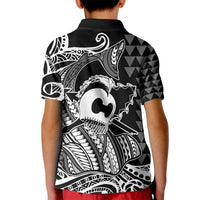 Koa Ikaika Warrior Helmet with Shark Kid Polo Shirt Black Kakau Style LT9 - Polynesian Pride