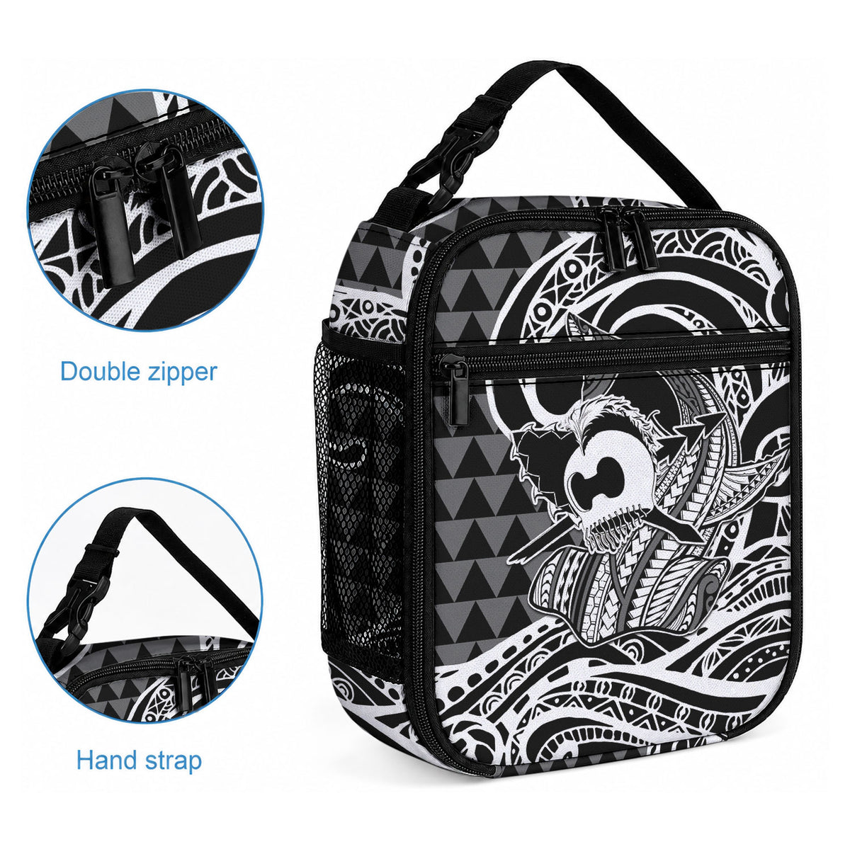 Koa Ikaika Warrior Helmet with Shark Lunch Bag Black Kakau Style LT9 - Polynesian Pride