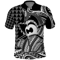 Koa Ikaika Warrior Helmet with Shark Polo Shirt Black Kakau Style LT9 Black - Polynesian Pride
