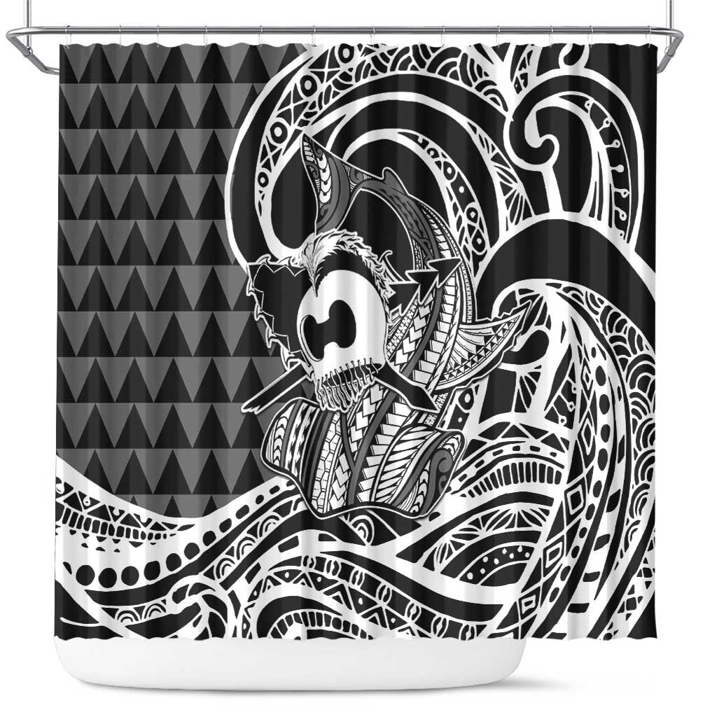 Koa Ikaika Warrior Helmet with Shark Shower Curtain Black Kakau Style LT9 Black - Polynesian Pride
